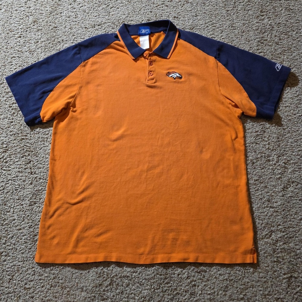 Denver Broncos Shirt Mens 2XL‎ Orange Blue NFL Football Reebok Polo Golf Sports